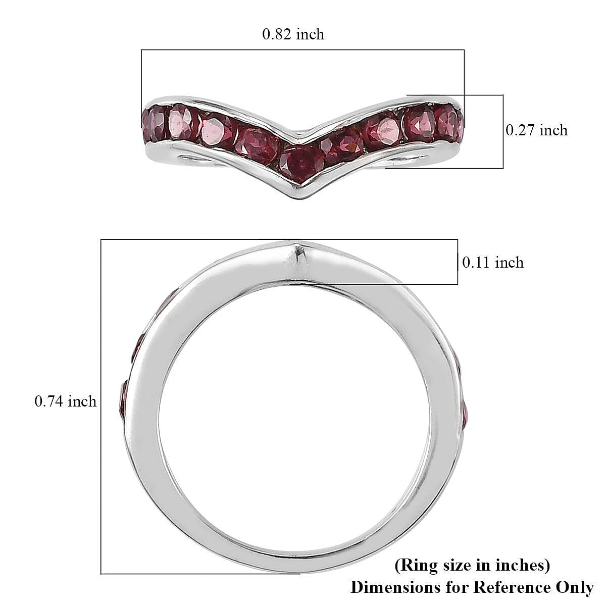 Orissa Rose Garnet Wishbone Ring in Platinum Over Sterling Silver (Size 10.0) 1.35 ctw