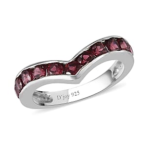 Orissa Rose Garnet Wishbone Ring in Platinum Over Sterling Silver (Size 5.0) 1.35 ctw