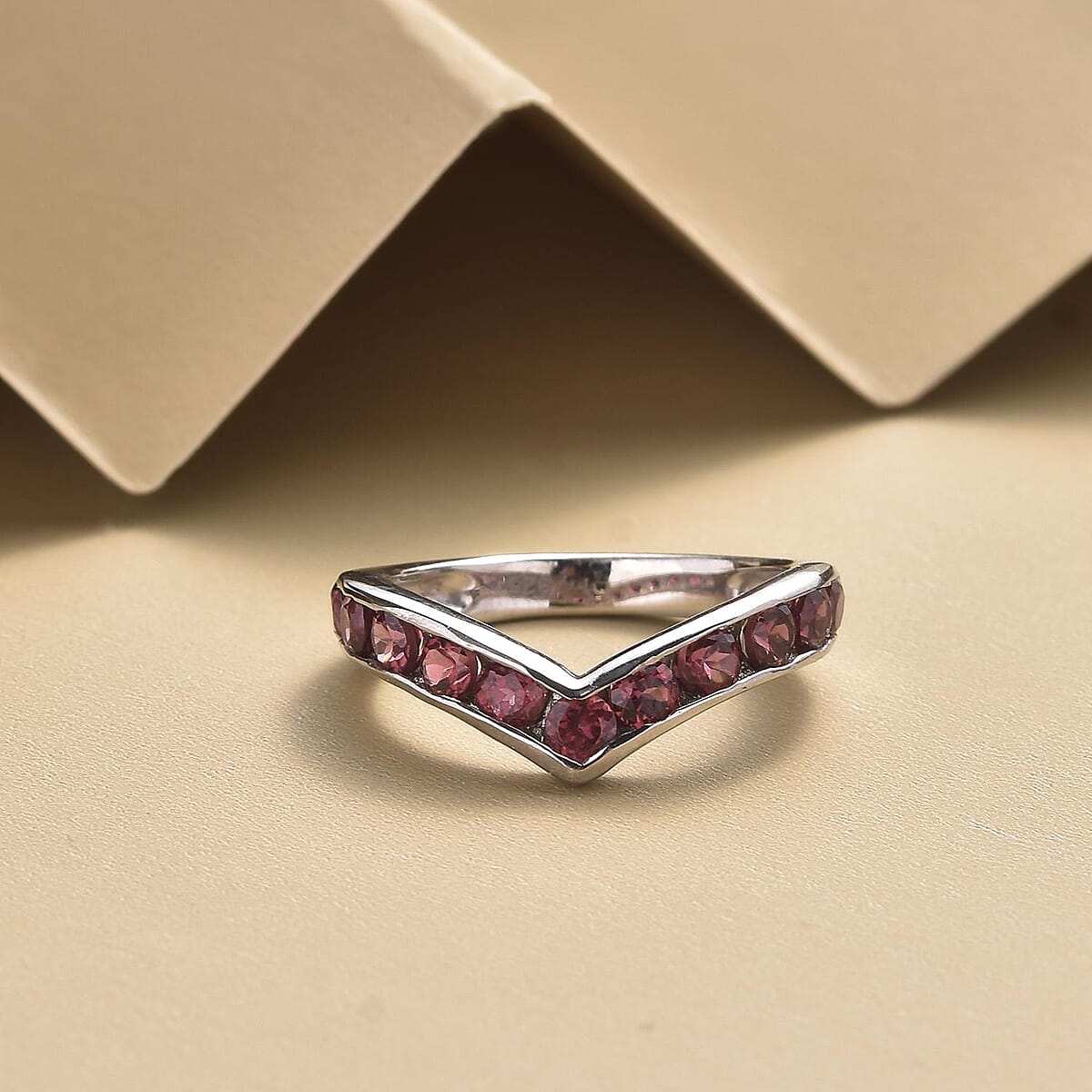 Orissa Rose Garnet Wishbone Ring in Platinum Over Sterling Silver (Size 9.0) 1.35 ctw image number 1