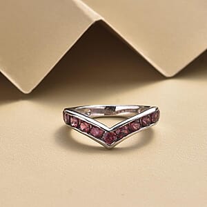 Orissa Rose Garnet Wishbone Ring in Platinum Over Sterling Silver (Size 9.0) 1.35 ctw