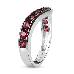 Orissa Rose Garnet Wishbone Ring in Platinum Over Sterling Silver (Size 9.0) 1.35 ctw
