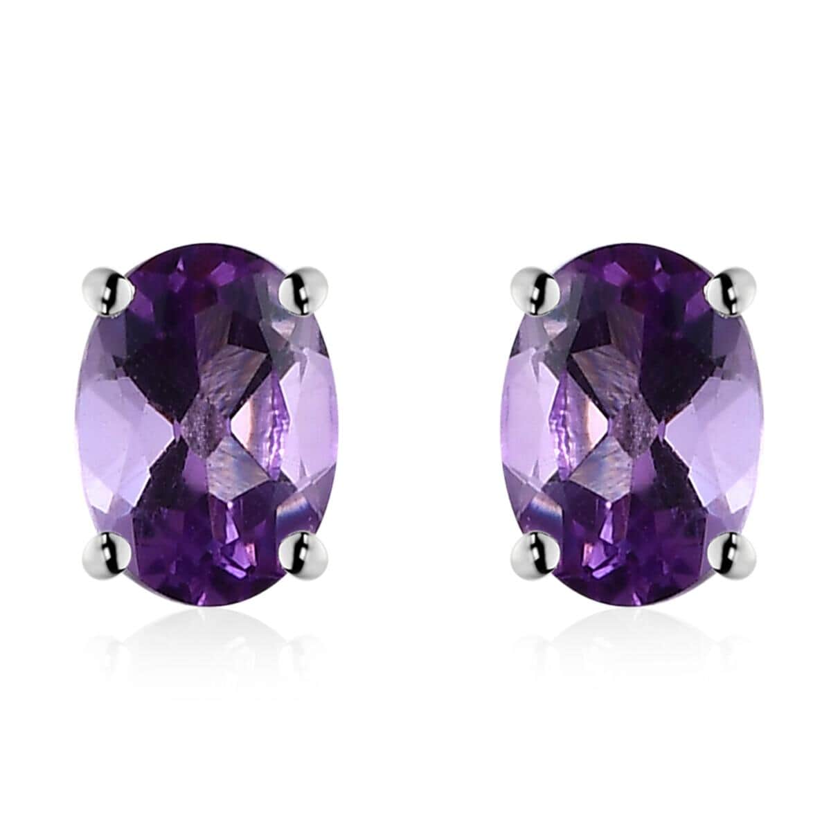 Mashamba Amethyst Stud Earrings in Sterling Silver, Amethyst Jewelry, Birthday Anniversary Gift For Her 1.40 ctw image number 0