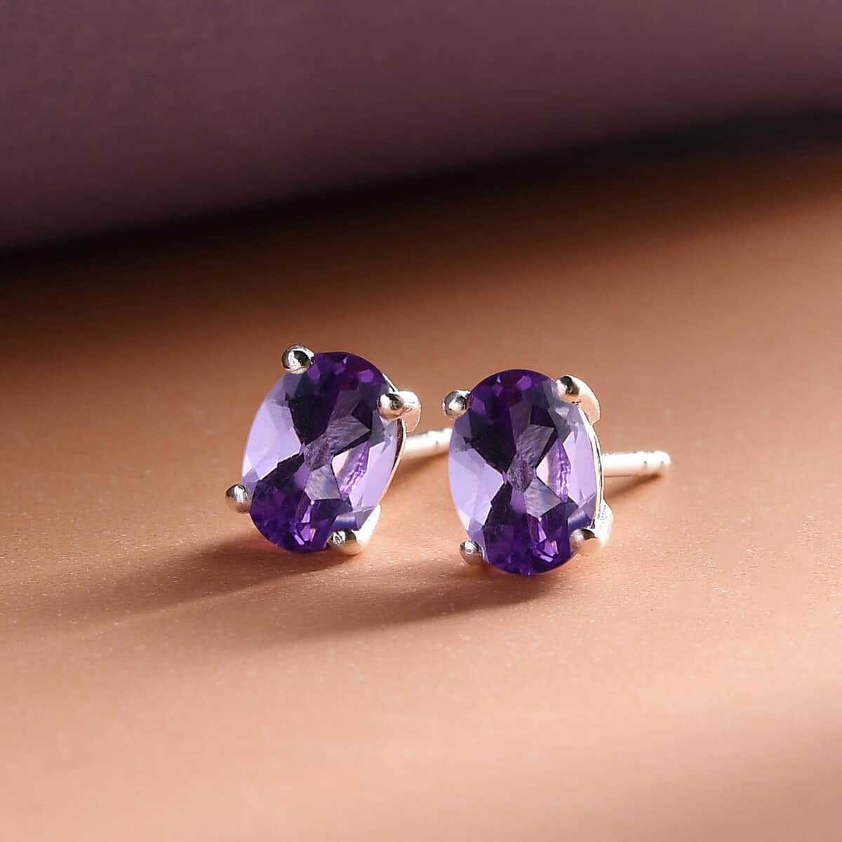 Mashamba Amethyst Stud Earrings in Sterling Silver, Amethyst Jewelry, Birthday Anniversary Gift For Her 1.40 ctw image number 1