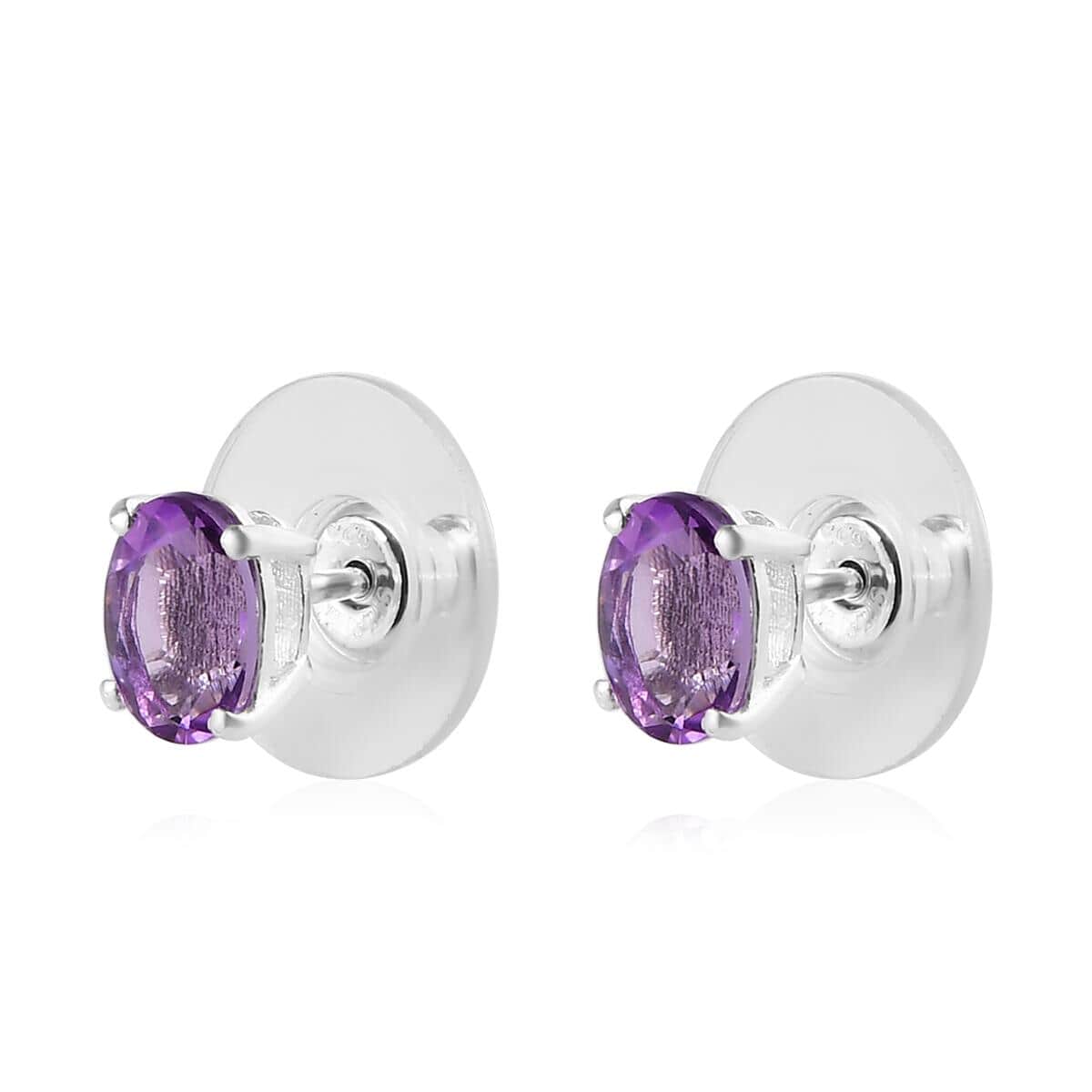 Mashamba Amethyst Stud Earrings in Sterling Silver, Amethyst Jewelry, Birthday Anniversary Gift For Her 1.40 ctw image number 3