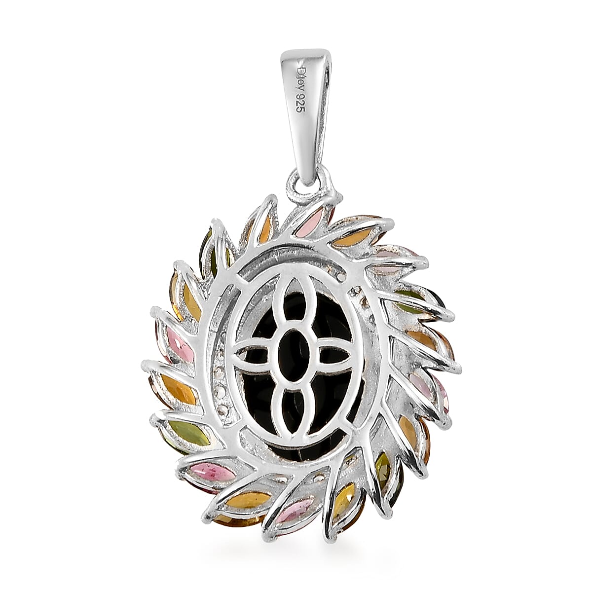 Boulder Opal Triplet, Multi-Tourmaline and Natural White Zircon Cocktail Pendant in Platinum Over Sterling Silver 6.35 ctw