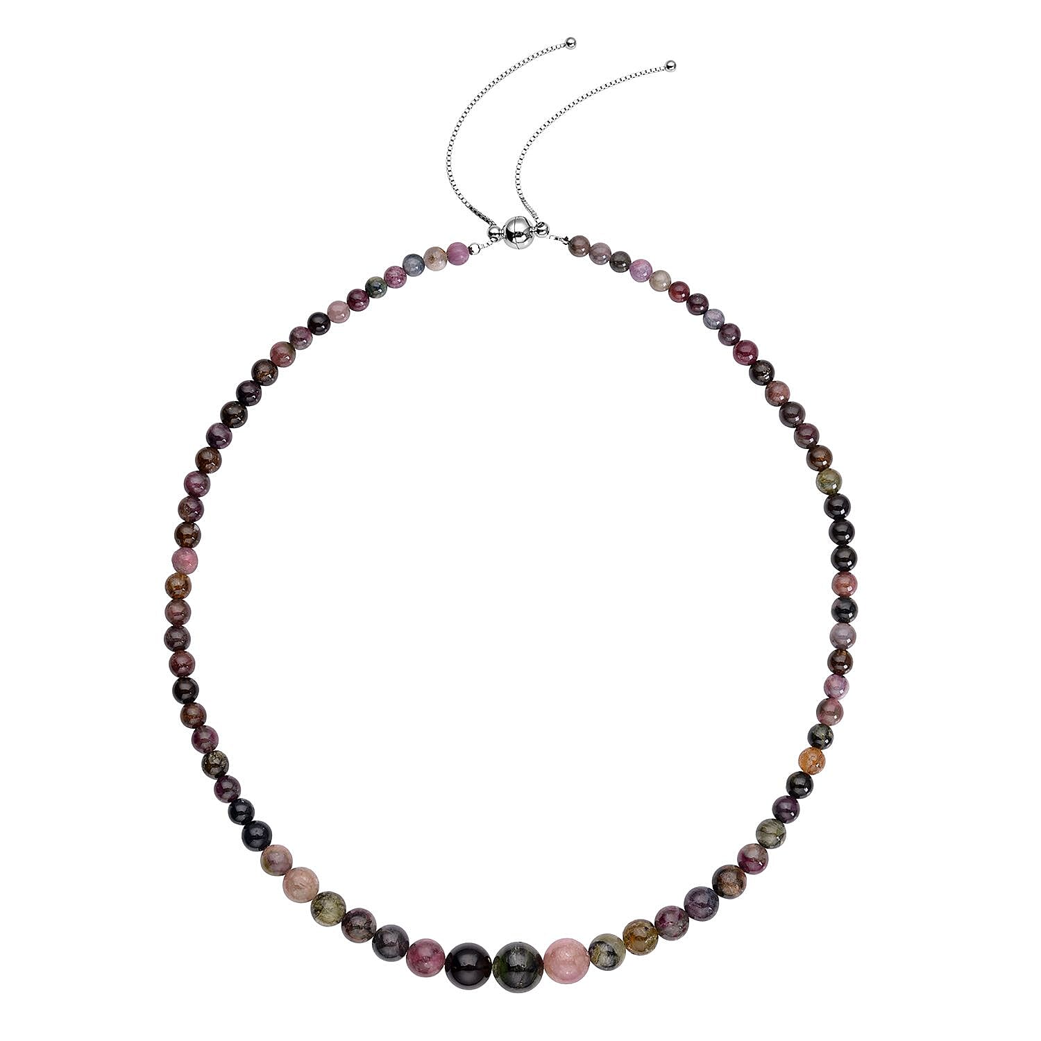 Multi-Tourmaline Beaded Necklace 18-20 Inches in Rhodium Over Sterling Silver 210.00 ctw