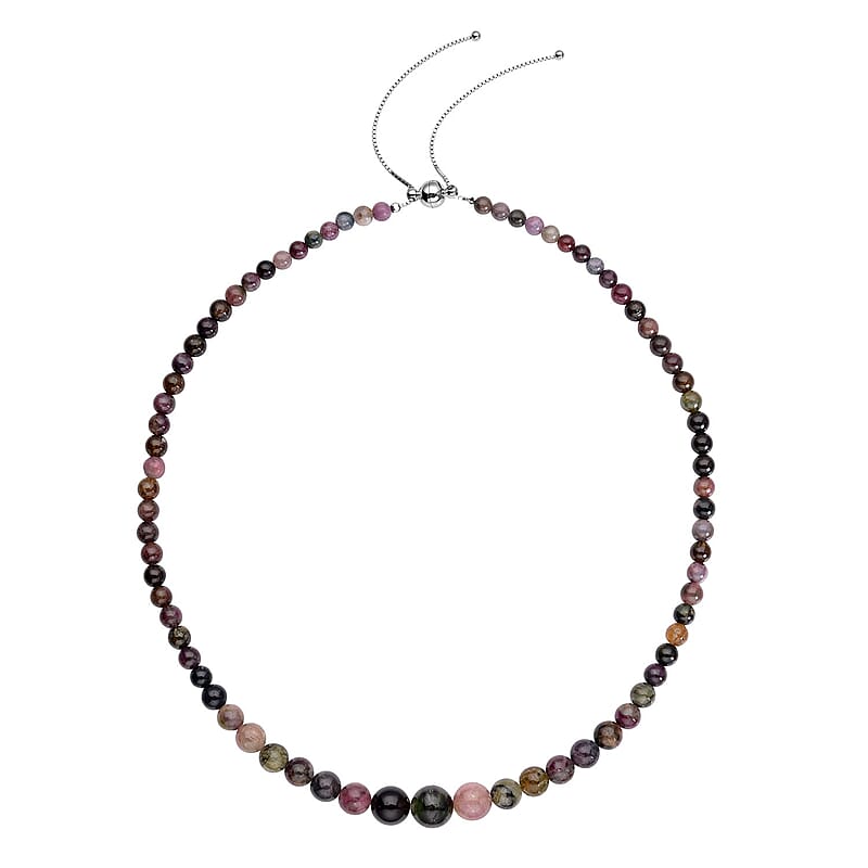 Multi-Tourmaline Beaded Necklace 18-20 Inches in Rhodium Over Sterling Silver 210.00 ctw