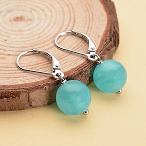 Amazonite 15.00 ctw Drop Lever Back Earrings in Rhodium Over Sterling Silver