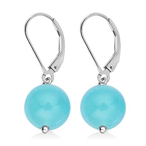 Amazonite 15.00 ctw Drop Lever Back Earrings in Rhodium Over Sterling Silver