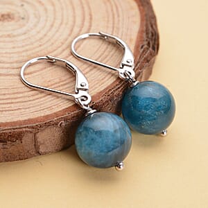Malgache Neon Apatite 15.00 ctw Drop Lever Back Earrings in Rhodium Over Sterling Silver