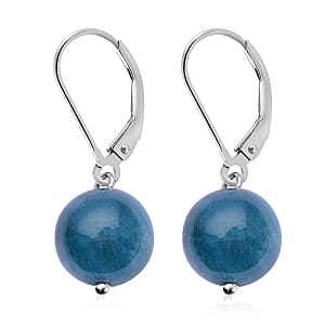 Malgache Neon Apatite 15.00 ctw Drop Lever Back Earrings in Rhodium Over Sterling Silver