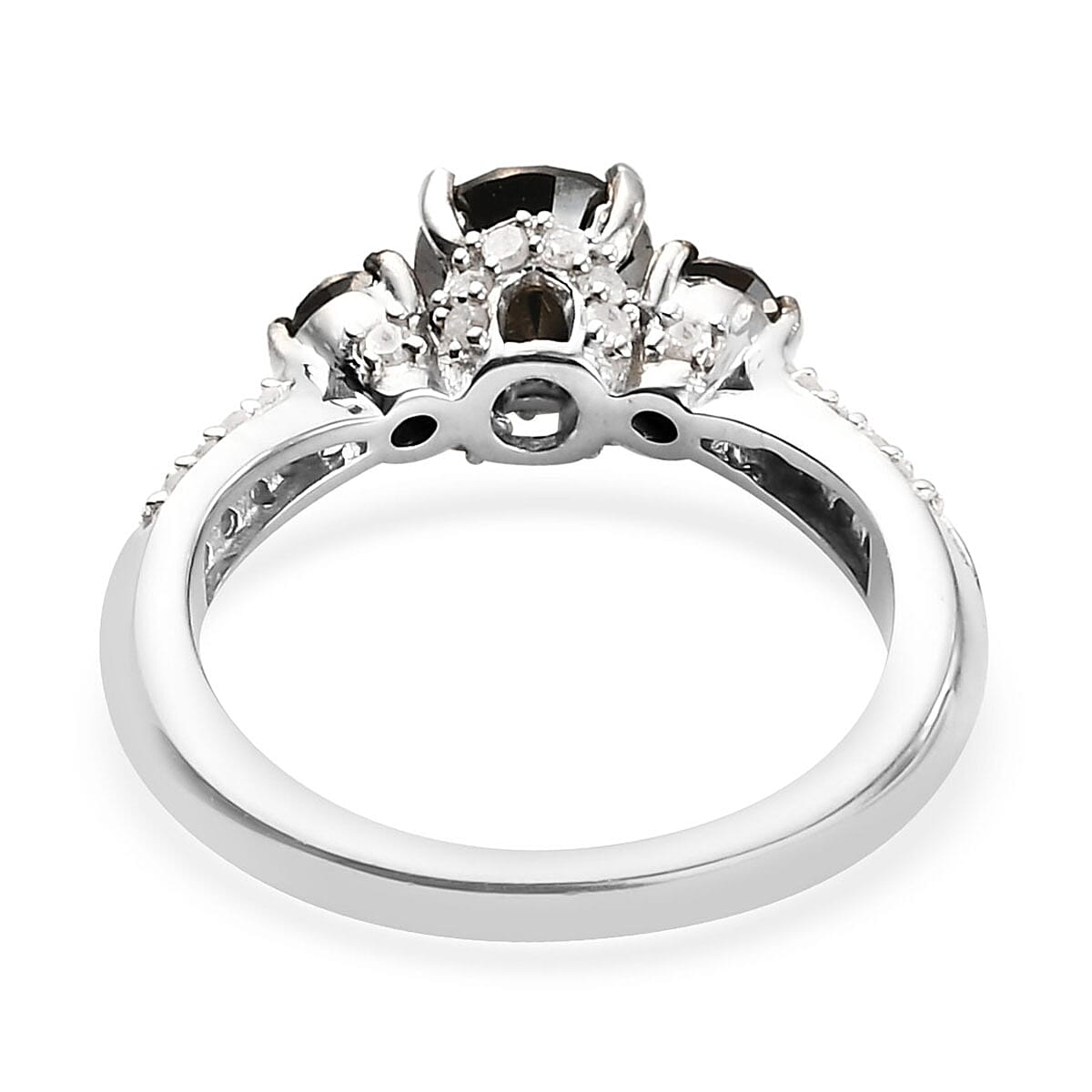 Black Diamond and Diamond Ring in Platinum Over Sterling Silver 1.50 ctw image number 4
