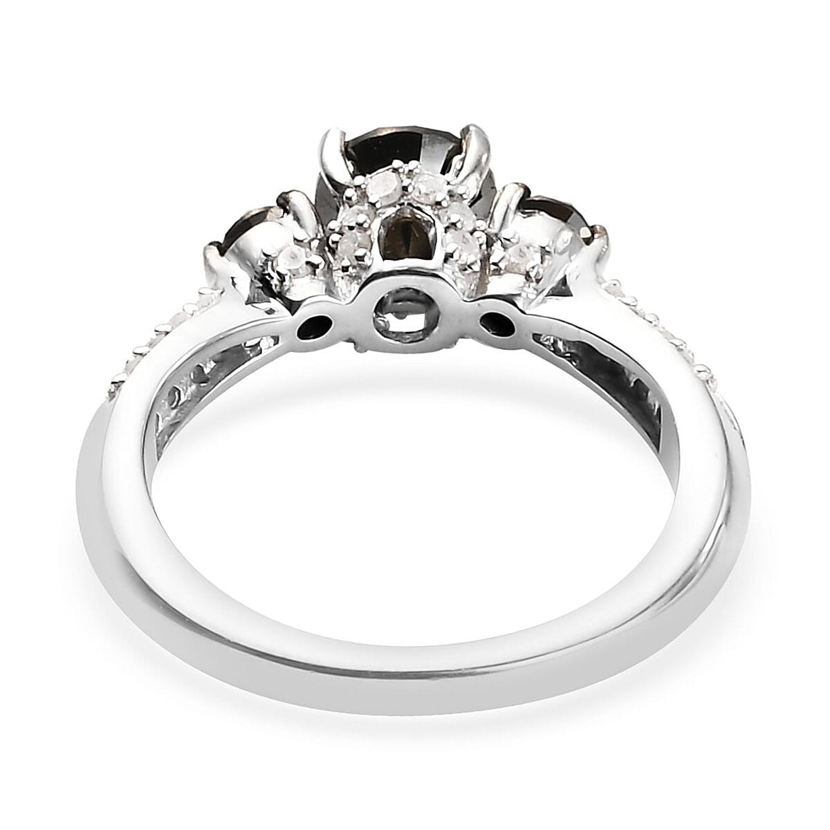 Black Diamond and Diamond Ring in Platinum Over Sterling Silver (Size 6.0) 1.50 ctw image number 4
