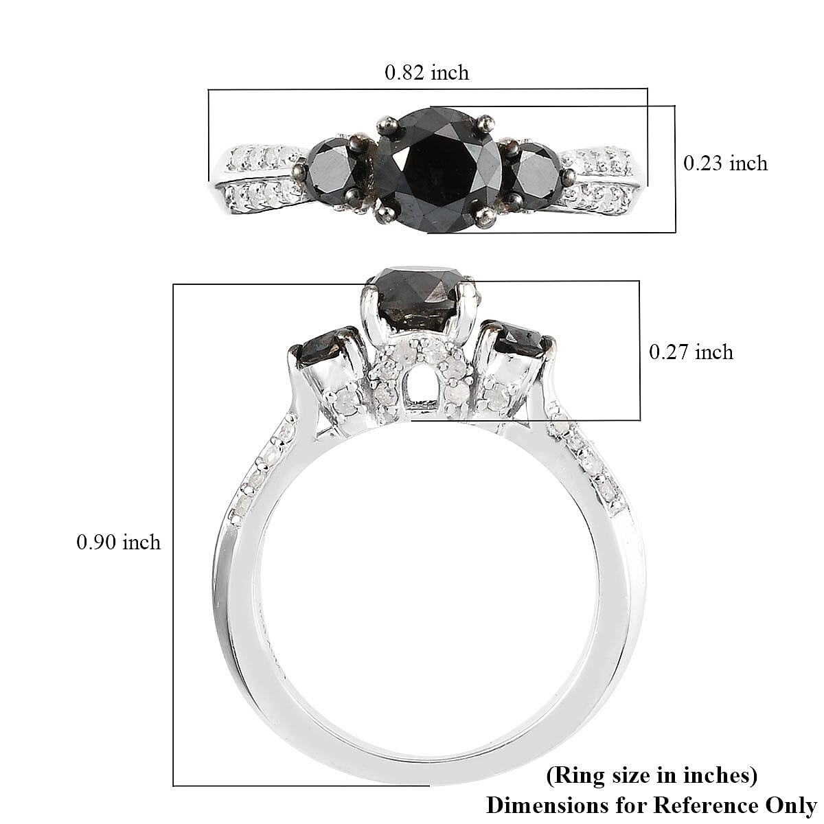 Black Diamond and Diamond Ring in Platinum Over Sterling Silver (Size 6.0) 1.50 ctw image number 5