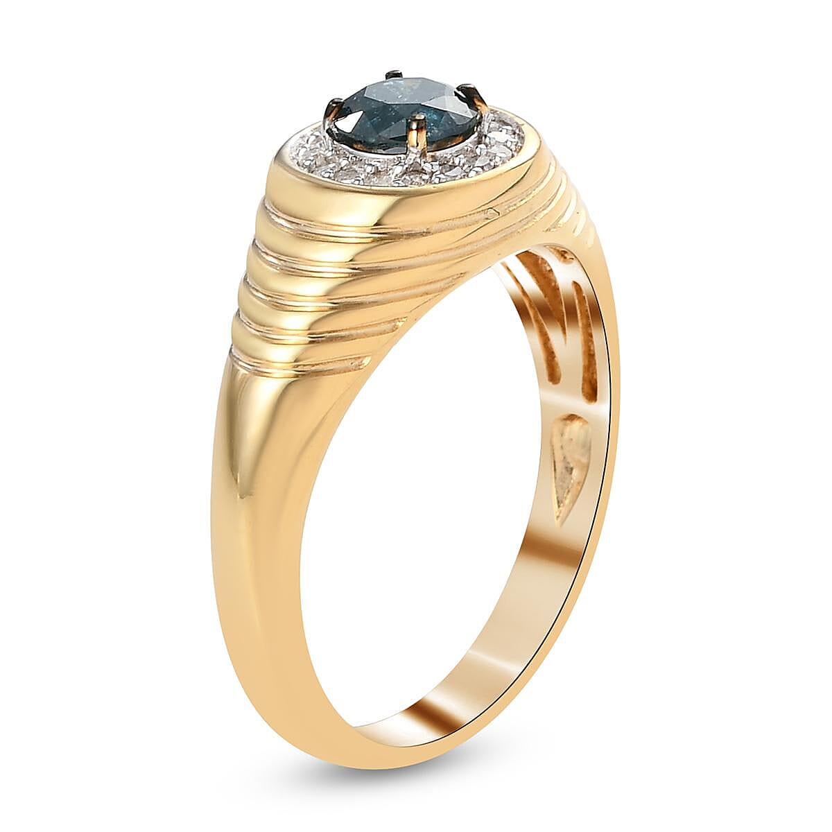 Blue Diamond and Diamond Men's Ring in Vermeil Yellow Gold Over Sterling Silver 1.00 ctw image number 3