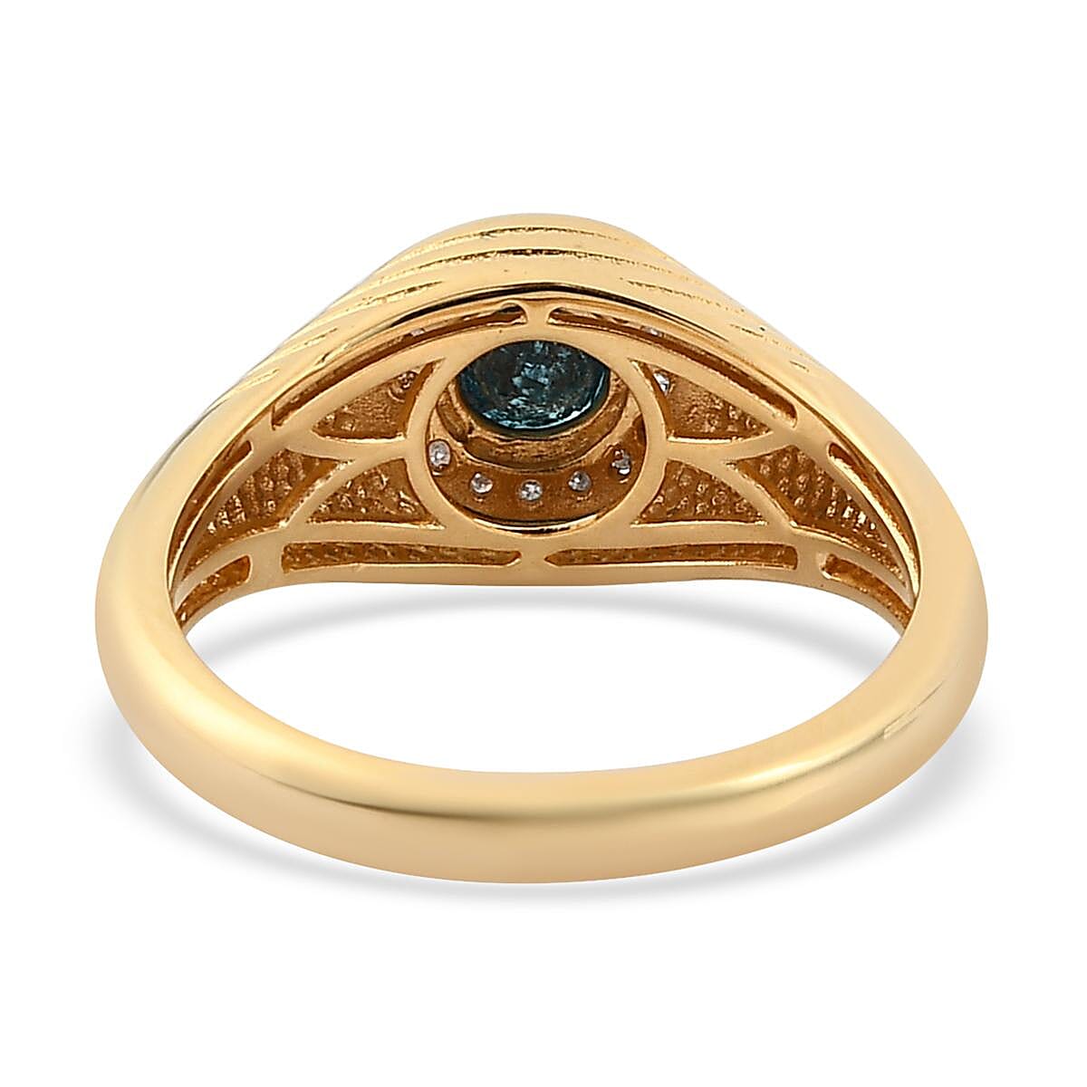 Blue Diamond and Diamond Men's Ring in Vermeil Yellow Gold Over Sterling Silver 1.00 ctw image number 4
