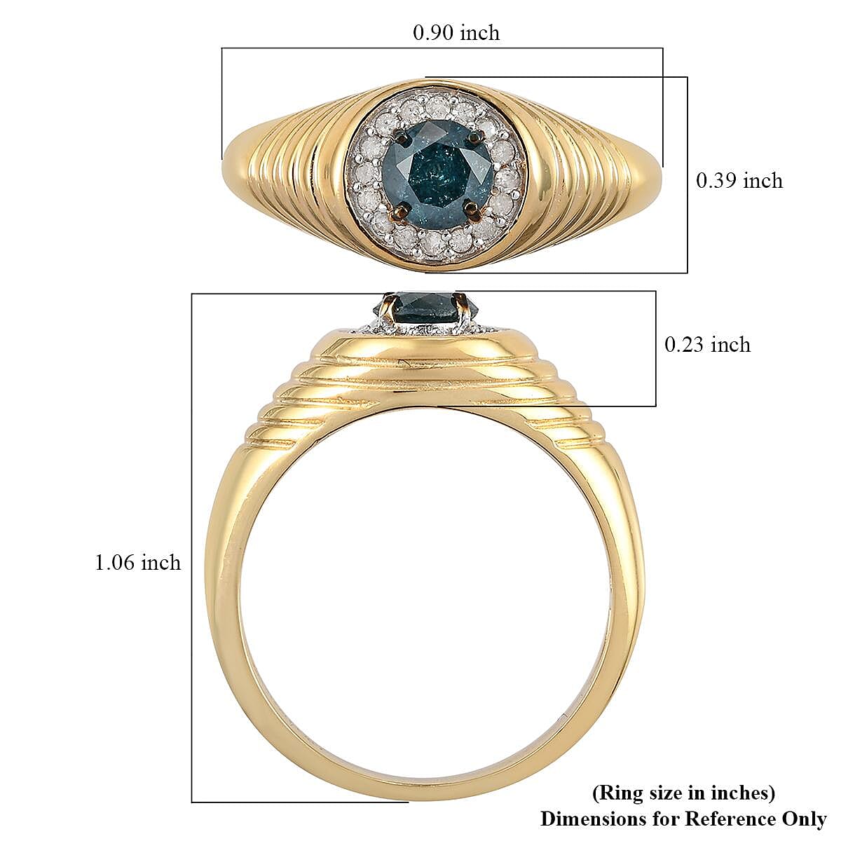 Blue Diamond and Diamond Men's Ring in Vermeil Yellow Gold Over Sterling Silver 1.00 ctw image number 5