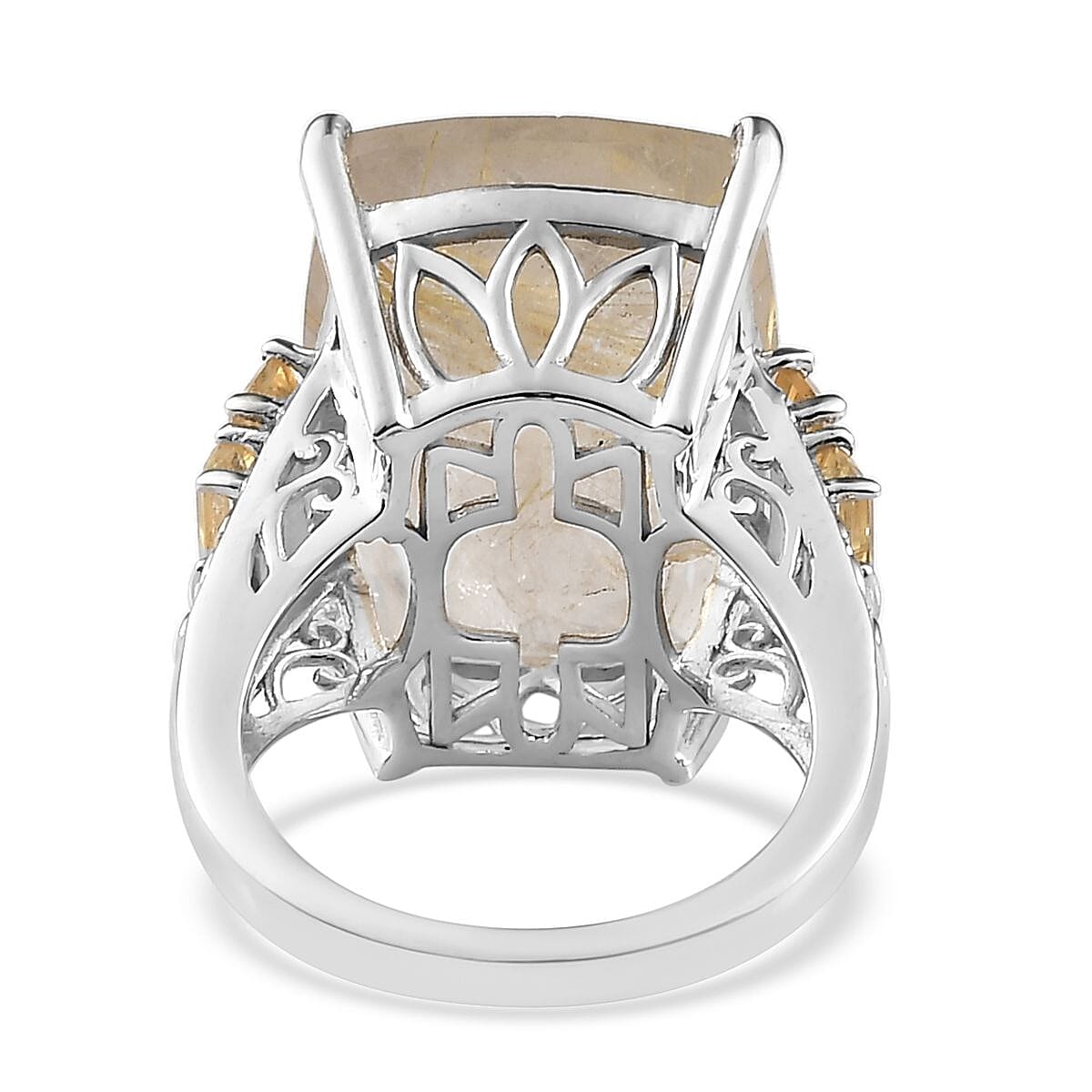 Golden Rutilated Quartz and Brazilian Citrine Ring in Platinum Over Sterling Silver (Size 9.0) 21.15 ctw image number 4