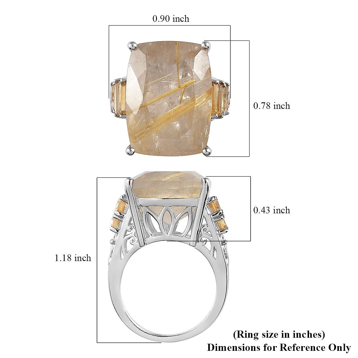 Golden Rutilated Quartz and Brazilian Citrine Ring in Platinum Over Sterling Silver (Size 9.0) 21.15 ctw image number 5