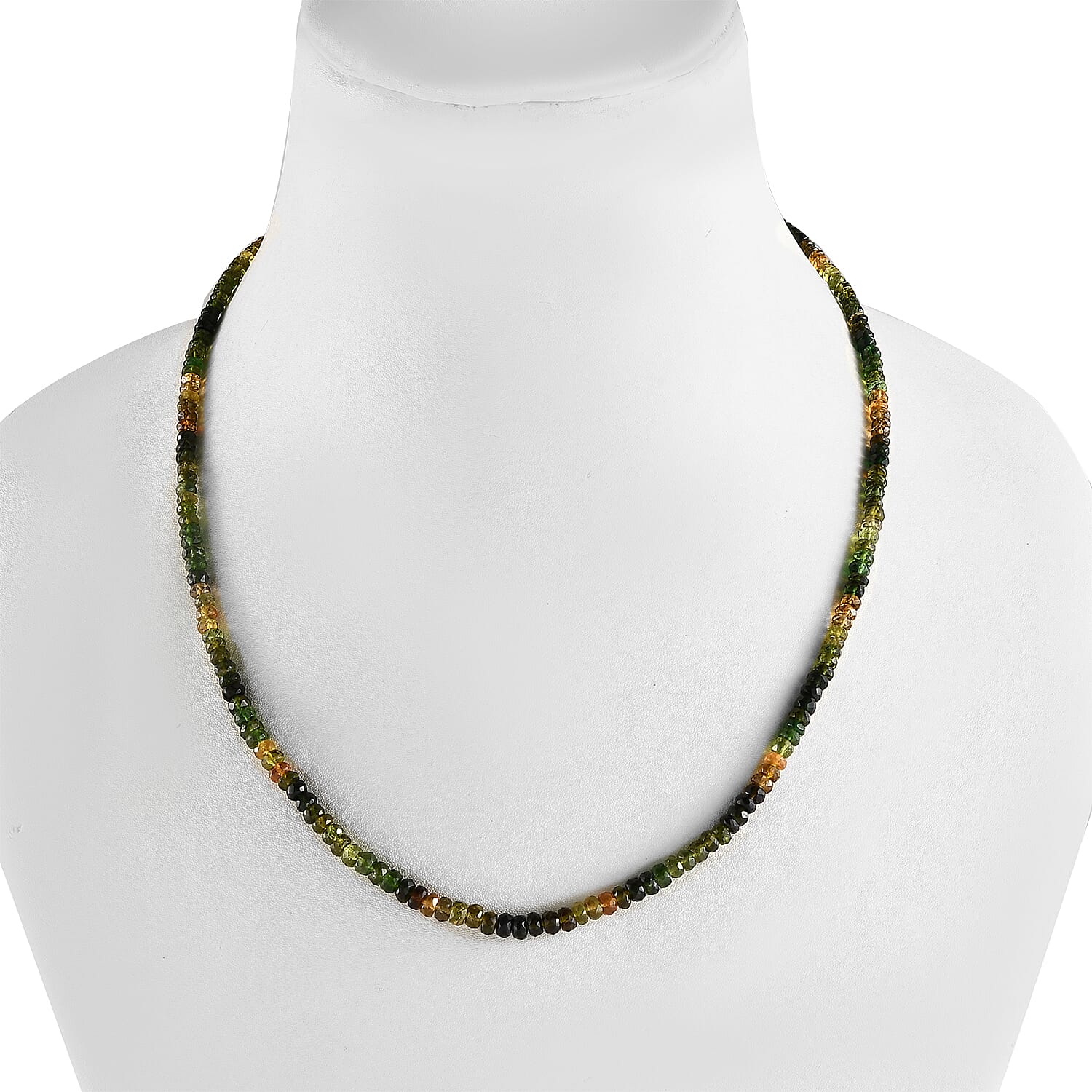 Multi-Tourmaline Beaded Necklace 18 Inches in Rhodium Over Sterling Silver 54.50 ctw
