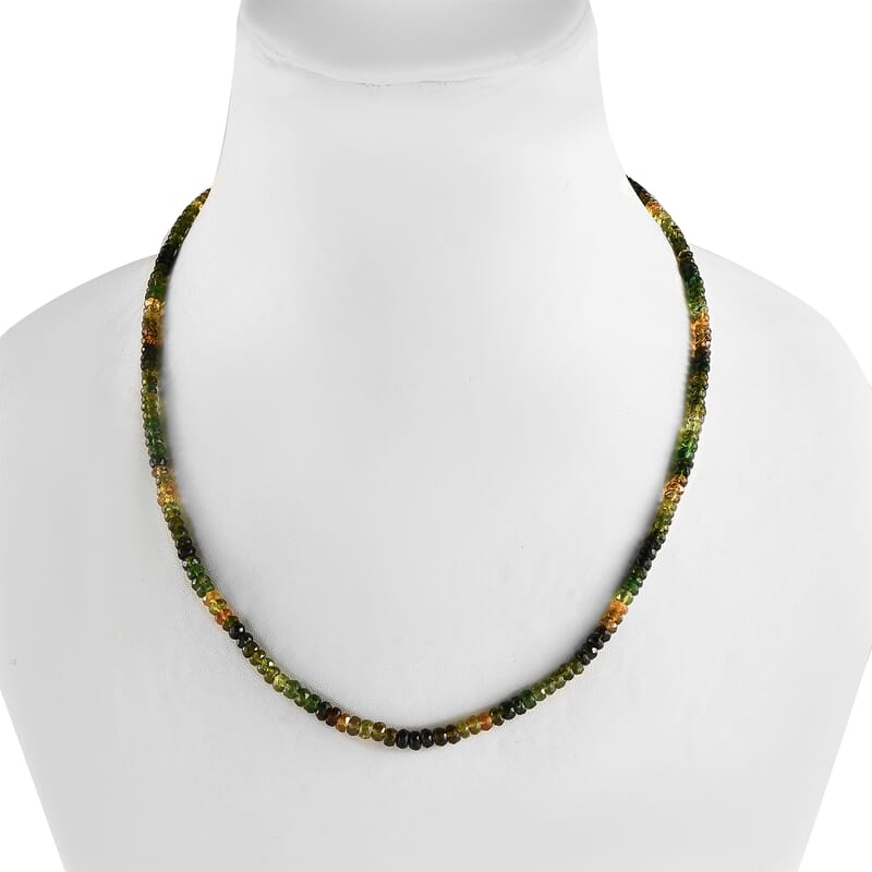Multi-Tourmaline Beaded Necklace 18 Inches in Rhodium Over Sterling Silver 54.50 ctw