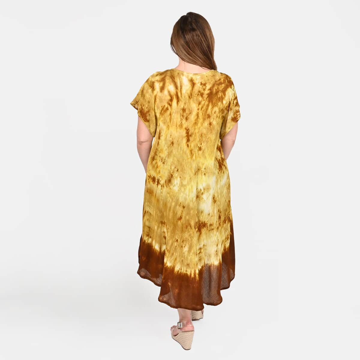 TAMSY, 100% RAYON, UMBRELLA DRESS , SIZE-ONE SIZE, COLOR- MUSTARD image number 1