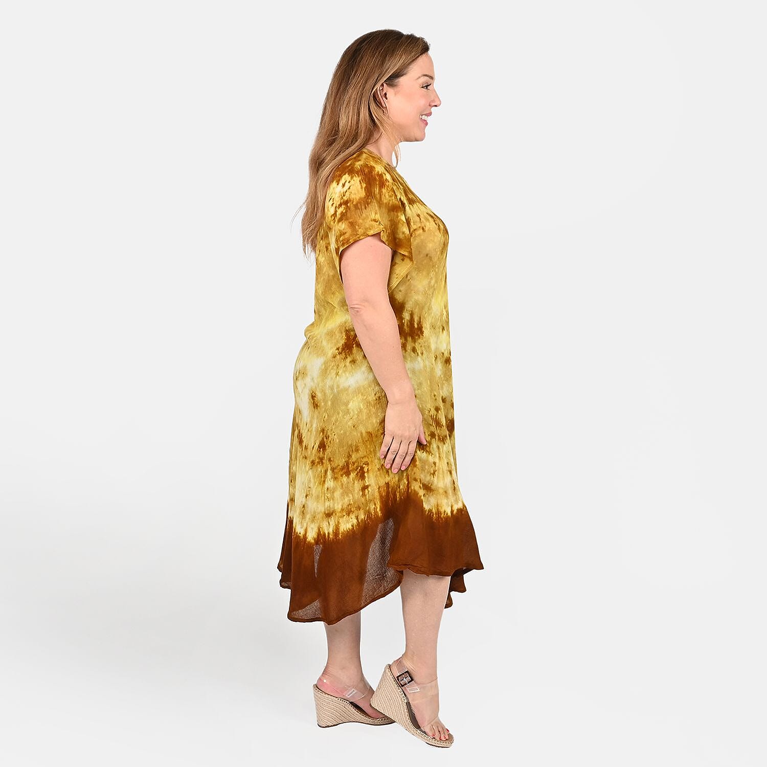 Tamsy Mustard Tie Dye Umbrella Dress - One Size Fits Most