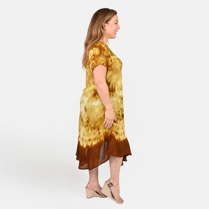 Tamsy Mustard Tie Dye Umbrella Dress - One Size Fits Most
