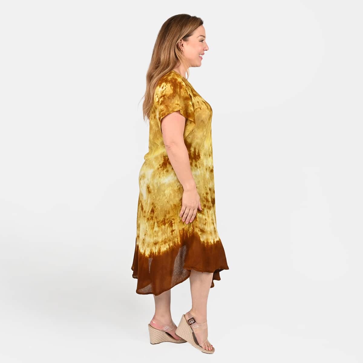 TAMSY, 100% RAYON, UMBRELLA DRESS , SIZE-ONE SIZE, COLOR- MUSTARD image number 2