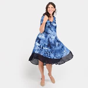Tamsy Blue Tie Dye Umbrella Dress - One Size Fits Most