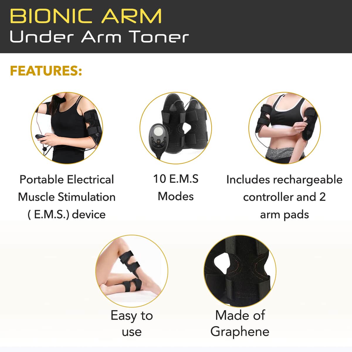 Evertone Bionic Arm Under Arm Toner, Rechargeable Remote Controlled Arm Toner With 10 Training Modes image number 2