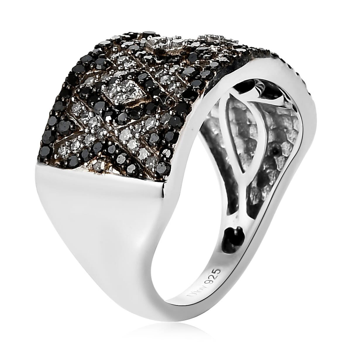 Black Diamond and Diamond Ring in Rhodium and Platinum Over Sterling Silver (Size 10.0) 1.00 ctw image number 3