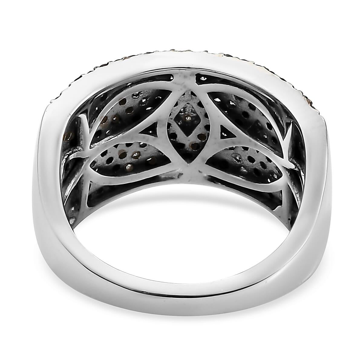 Black Diamond and Diamond Ring in Rhodium and Platinum Over Sterling Silver (Size 10.0) 1.00 ctw image number 4