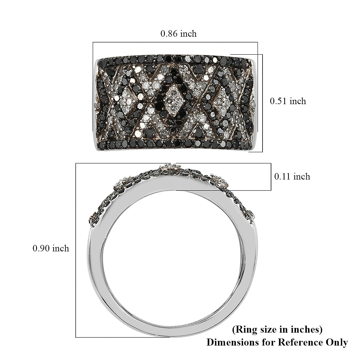 Black Diamond and Diamond Ring in Rhodium and Platinum Over Sterling Silver (Size 10.0) 1.00 ctw image number 5