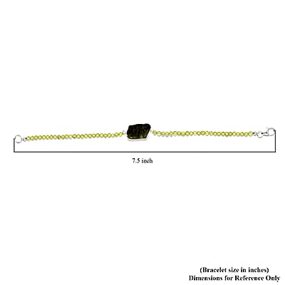 Artisan Crafted Rough Cut Bohemian Moldavite and Peridot Beaded Bracelet in Sterling Silver (7.25 In) 17.60 ctw