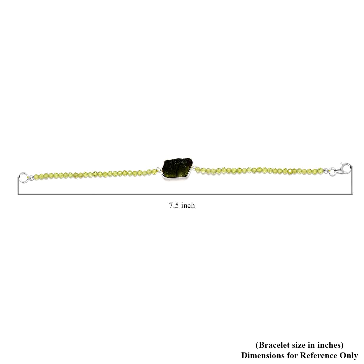 Artisan Crafted Rough Cut Bohemian Moldavite and Peridot Beaded Bracelet in Sterling Silver (7.25 In) 17.60 ctw image number 4