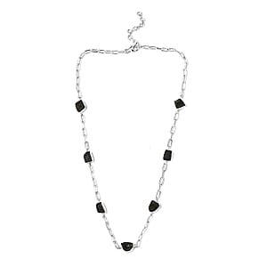 Artisan Crafted Rough Cut Bohemian Moldavite Station 17.00 ctw Paper Clip Chain Necklace in Sterling Silver 18-20 Inches