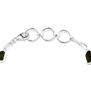 Artisan Crafted Rough Cut Bohemian Moldavite 8.65 ctw Paper Clip Chain Bracelet in Sterling Silver (6.50-8.50In)