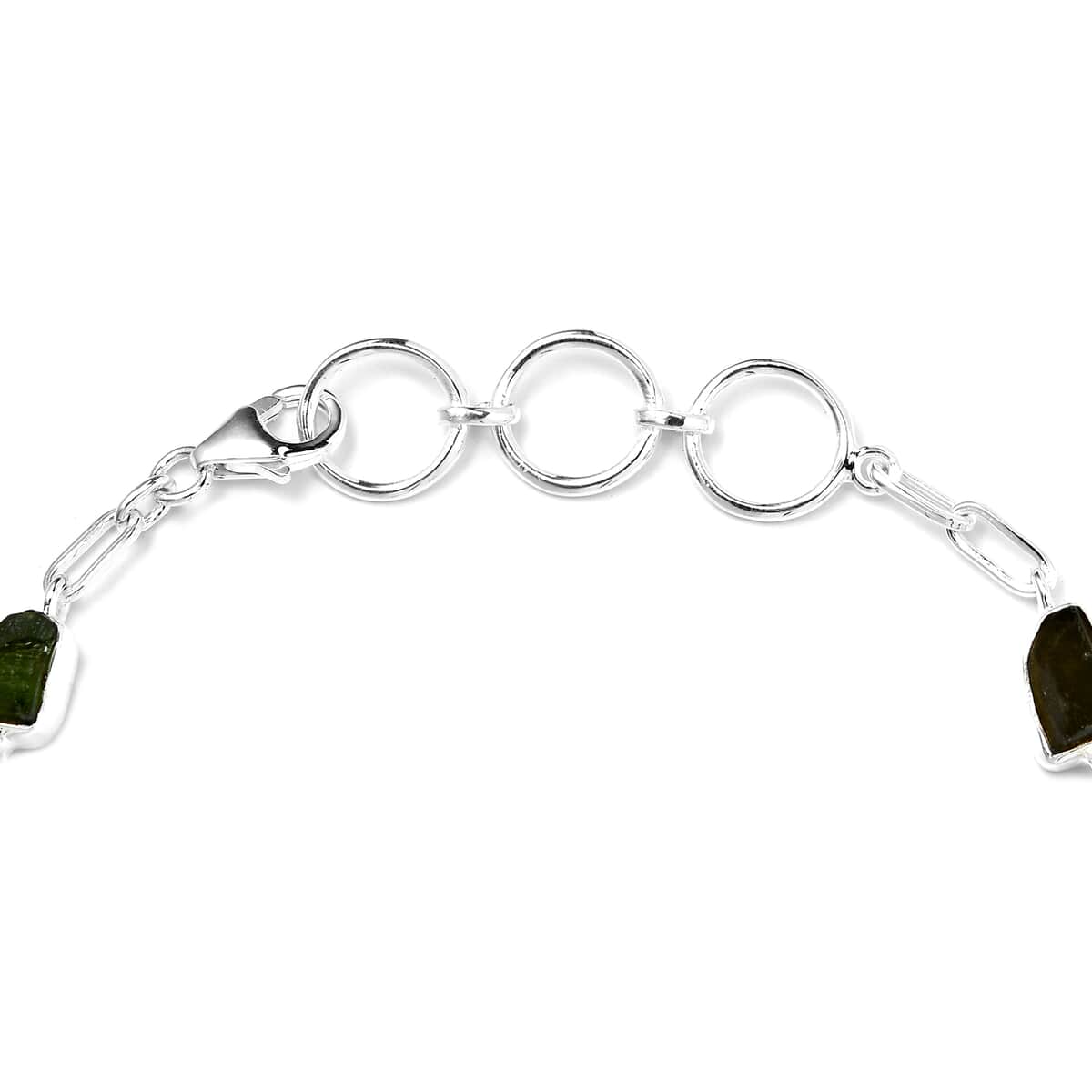 Artisan Crafted Rough Cut Bohemian Moldavite Paper Clip Chain Bracelet in Sterling Silver (6.50-8.50In) 8.65 ctw image number 3