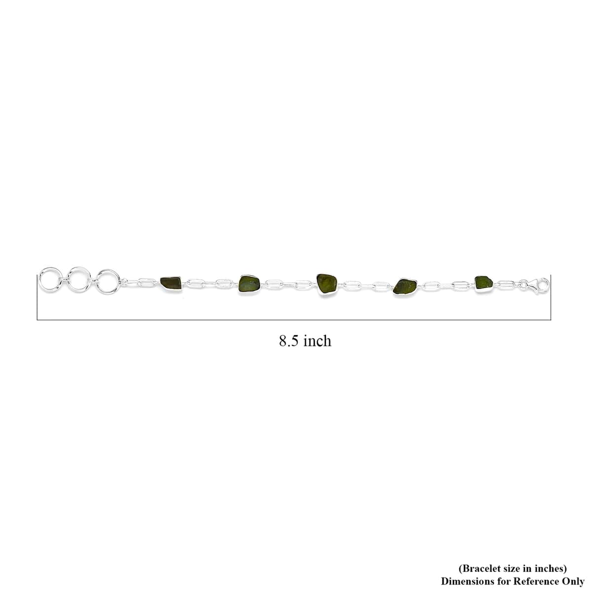Artisan Crafted Rough Cut Bohemian Moldavite Paper Clip Chain Bracelet in Sterling Silver (6.50-8.50In) 8.65 ctw image number 4