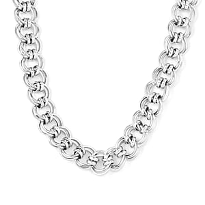 Artisan Crafted Platinum Over Sterling Silver Double Link Necklace 20 Inches 28.40 Grams