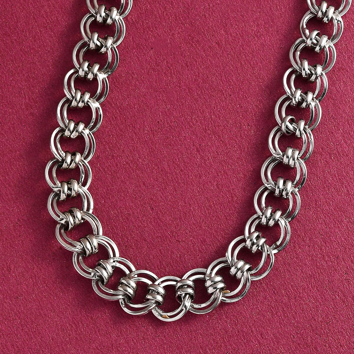 Artisan Crafted Platinum Over Sterling Silver Double Link Necklace 20 Inches 28.40 Grams image number 1