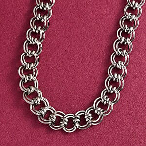 Artisan Crafted Platinum Over Sterling Silver Double Link Necklace 20 Inches 28.40 Grams