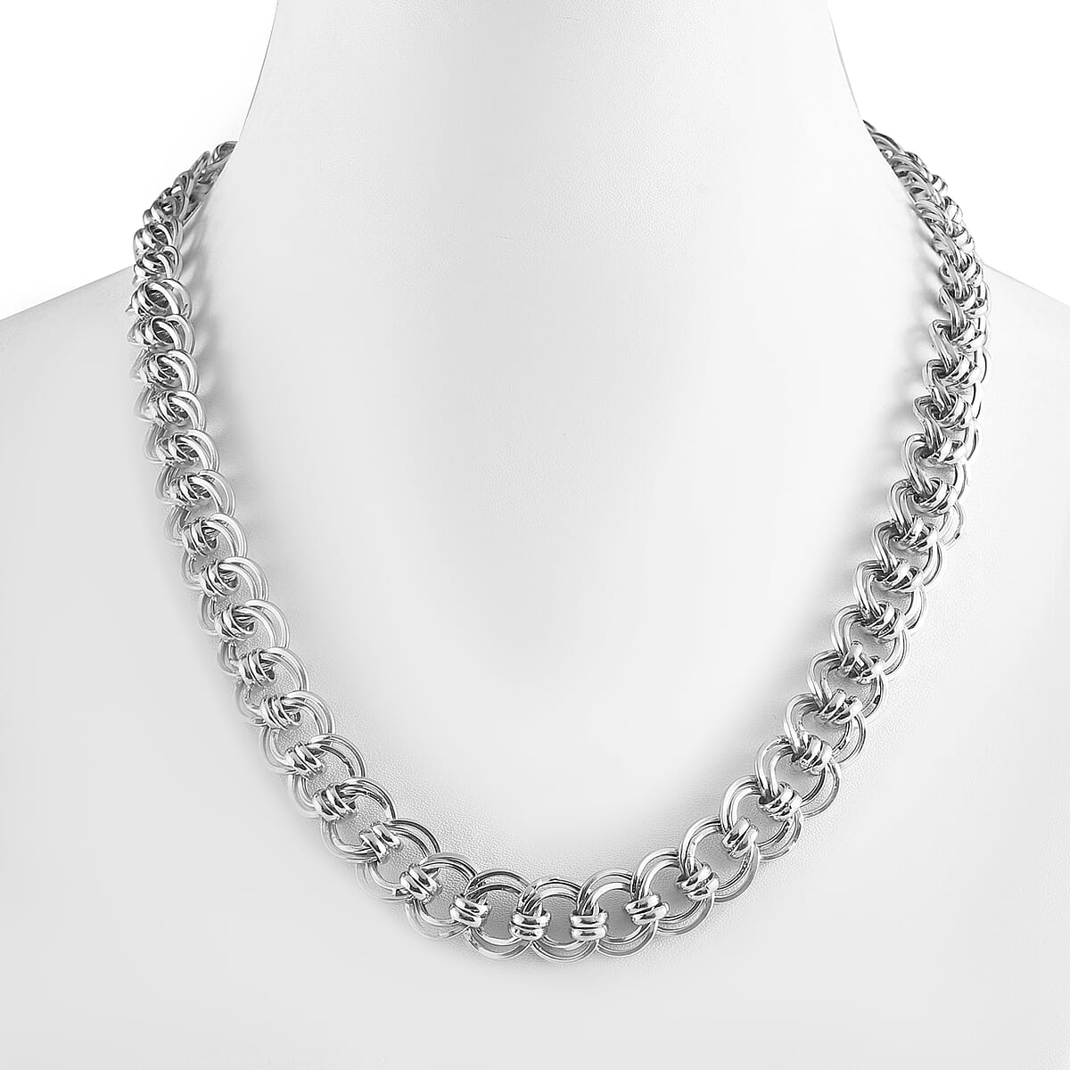 Artisan Crafted Platinum Over Sterling Silver Double Link Necklace 20 Inches 28.40 Grams image number 2