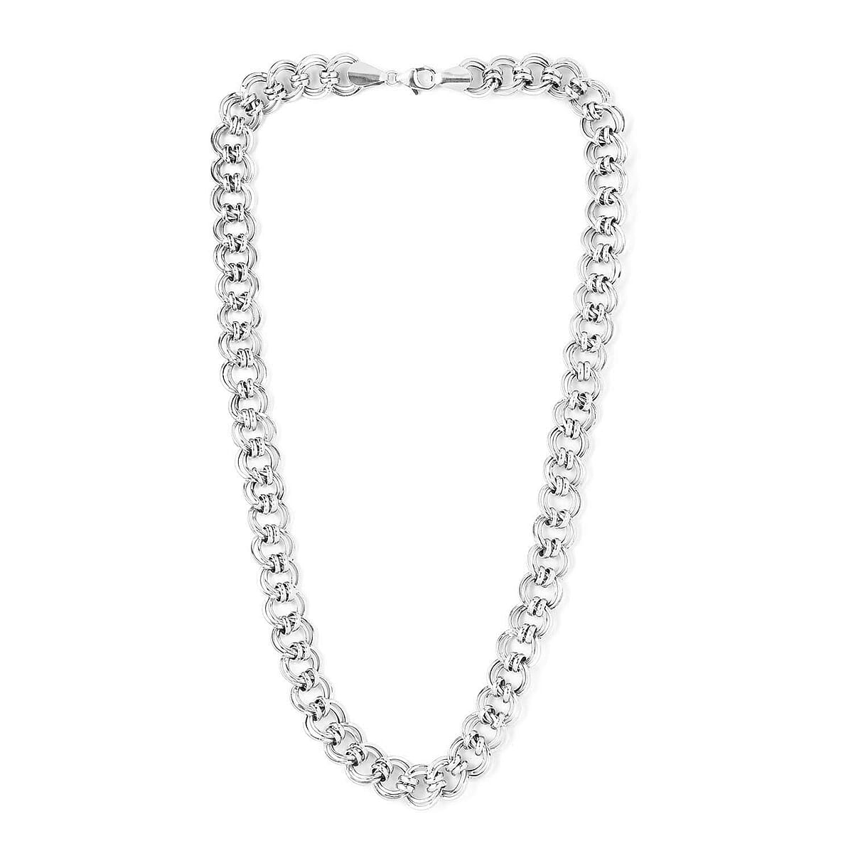 Artisan Crafted Platinum Over Sterling Silver Double Link Necklace 20 Inches 28.40 Grams image number 3