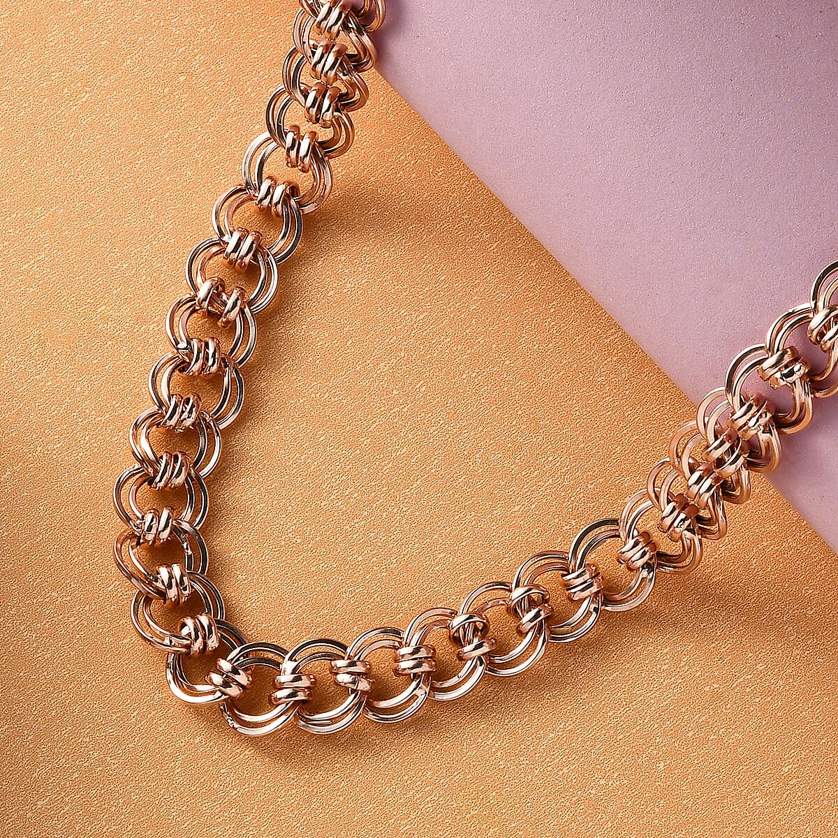 Artisan Crafted 14K Rose Gold Over Sterling Silver Double Link Necklace 20 Inches 28.40 Grams image number 1