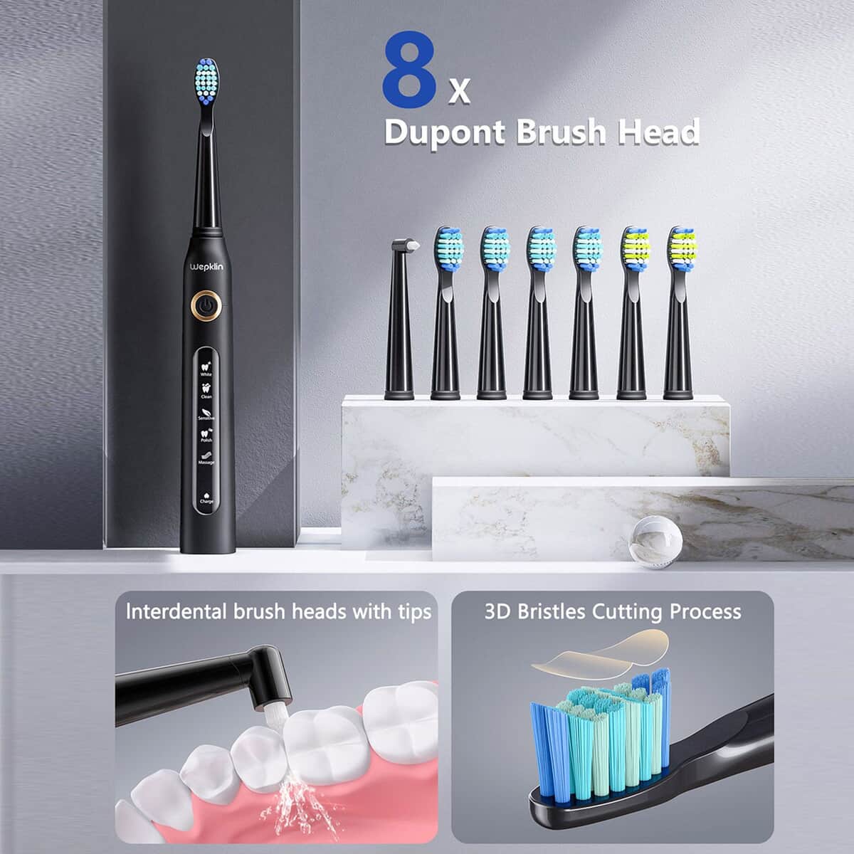Closeout Black Electric Toothbrush with 8 Replacement Heads image number 1