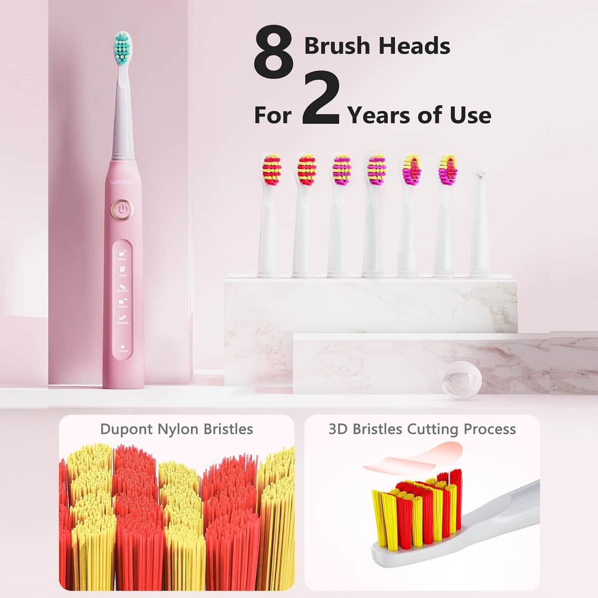 Closeout Pink Electric Toothbrush with 8 Replacement Heads image number 1