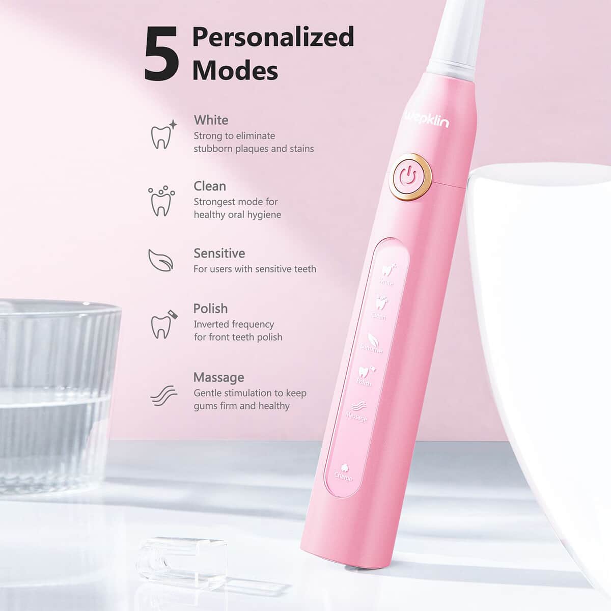 Closeout Pink Electric Toothbrush with 8 Replacement Heads image number 3