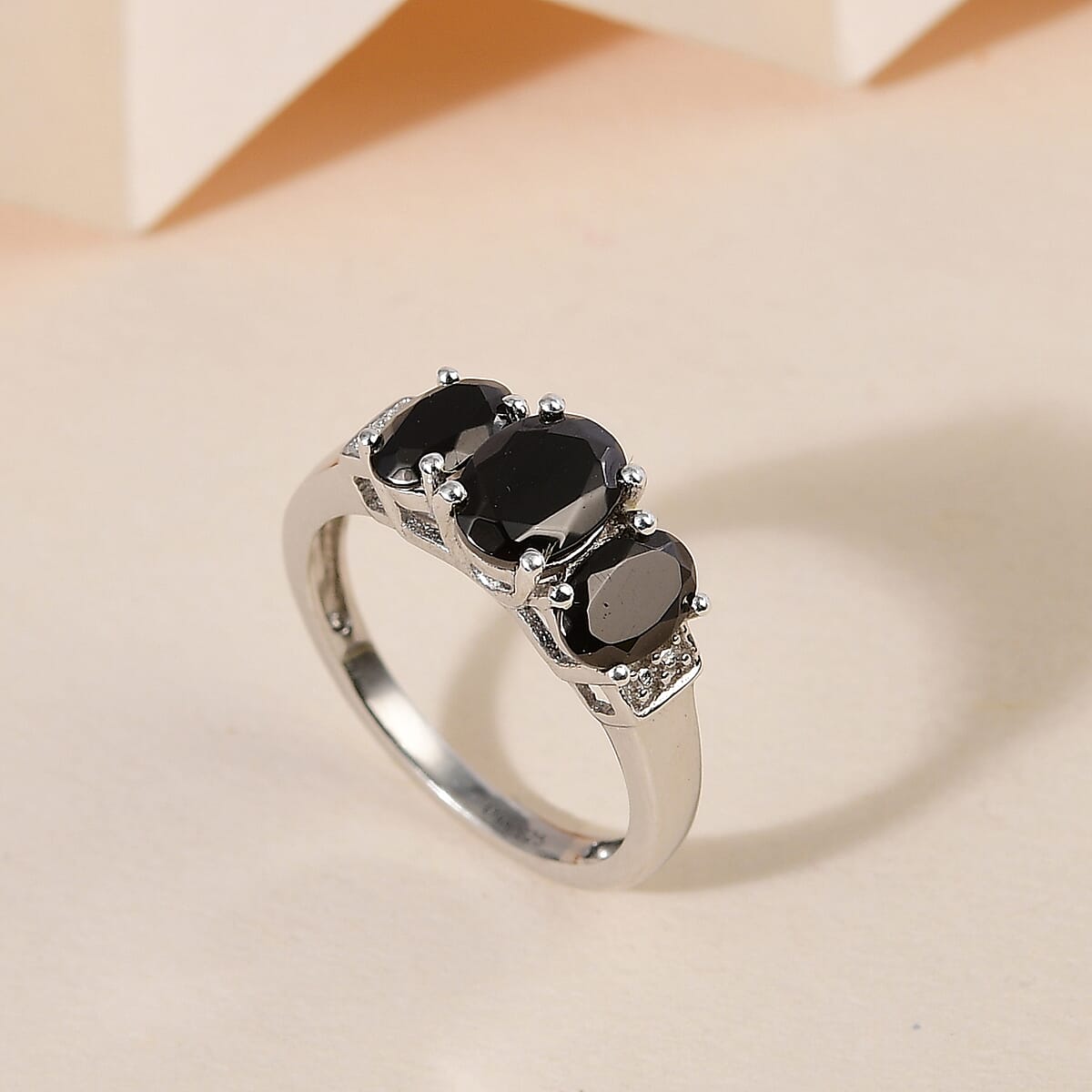 Elite Shungite 3 Stone Ring in Platinum Over Sterling Silver,Engagement Rings For Women (Size 7.0) 1.00 ctw image number 1